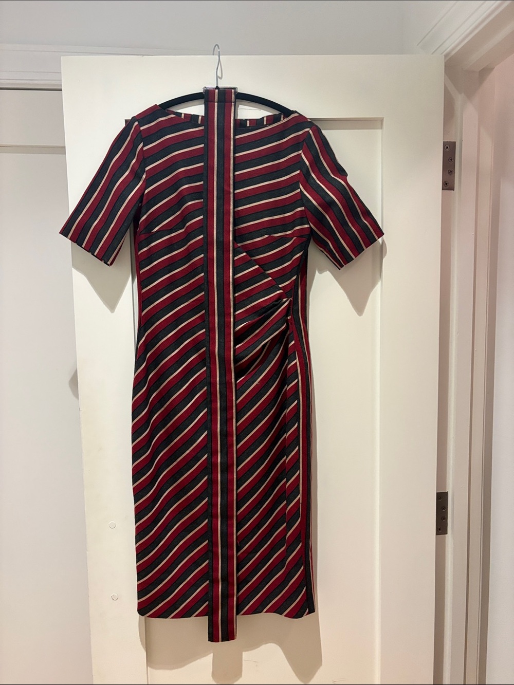 MaxMara Red and Black Striped Midi Dress with detachable belt